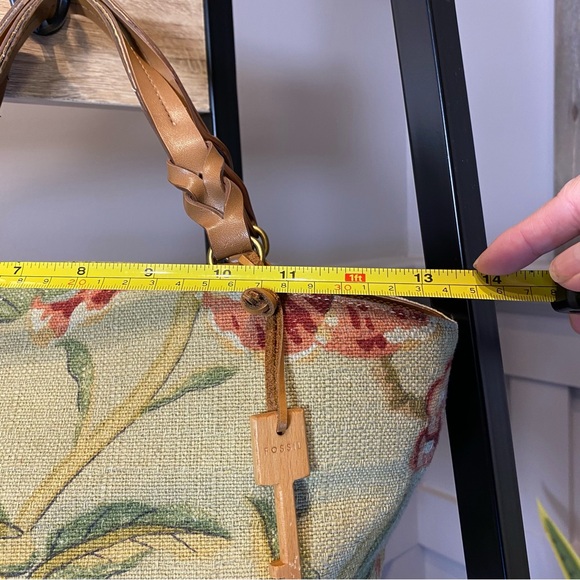 VTG Y2K FOSSIL handBag Plants Floral Leather Key Charm Boho with scarf - Picture 6 of 16